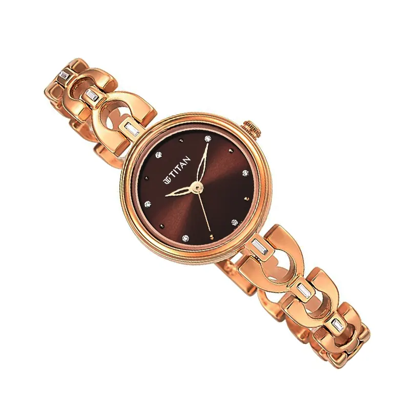 Titan Lagan Brown Dial Dial Rose Gold Ladies Watch- 2601WM04